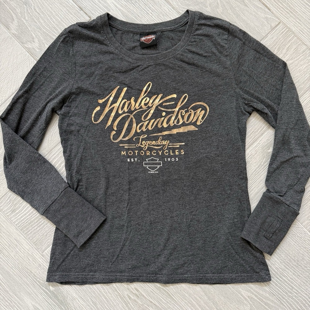 Harley-Davidson Women's Long Sleeve Shirt Medium Charcoal Grey Oklahoma